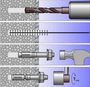 Фото монтажа анкерного болта с гайкой, vikmetiz.ru