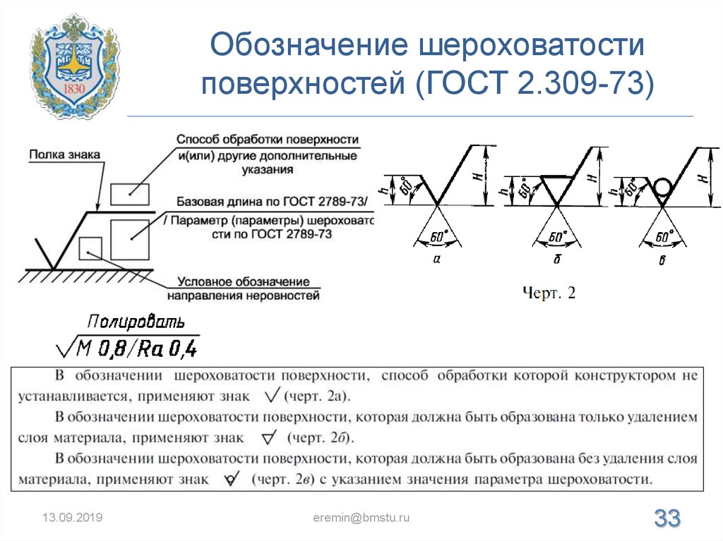 Обозначение шероховатости на чертежах